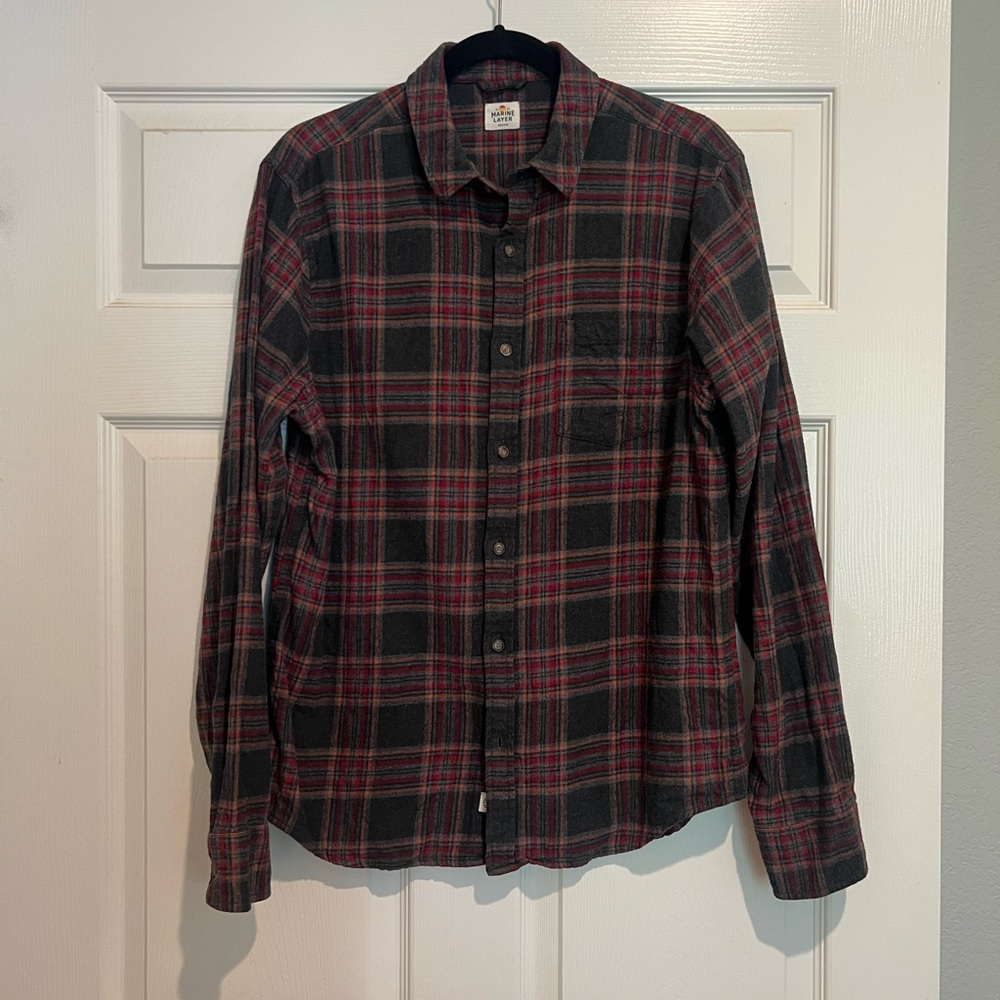 Marine Layer Black and Red Plaid Casual Shirt